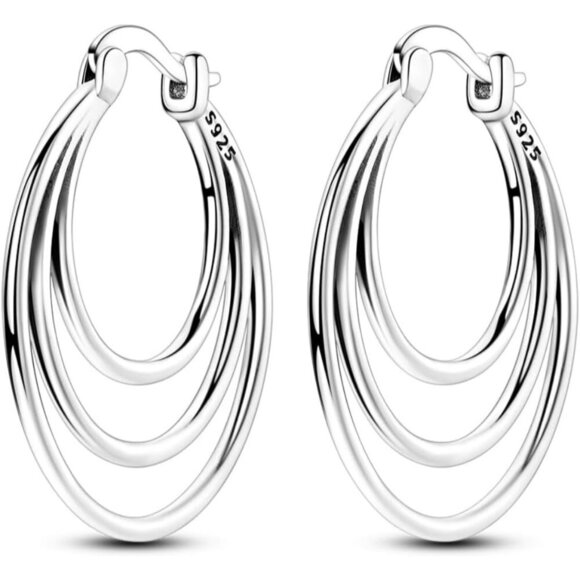 925 Sterling Silver Earrings Big Large Hoops With Cubic Zirconia Hypoallergenic